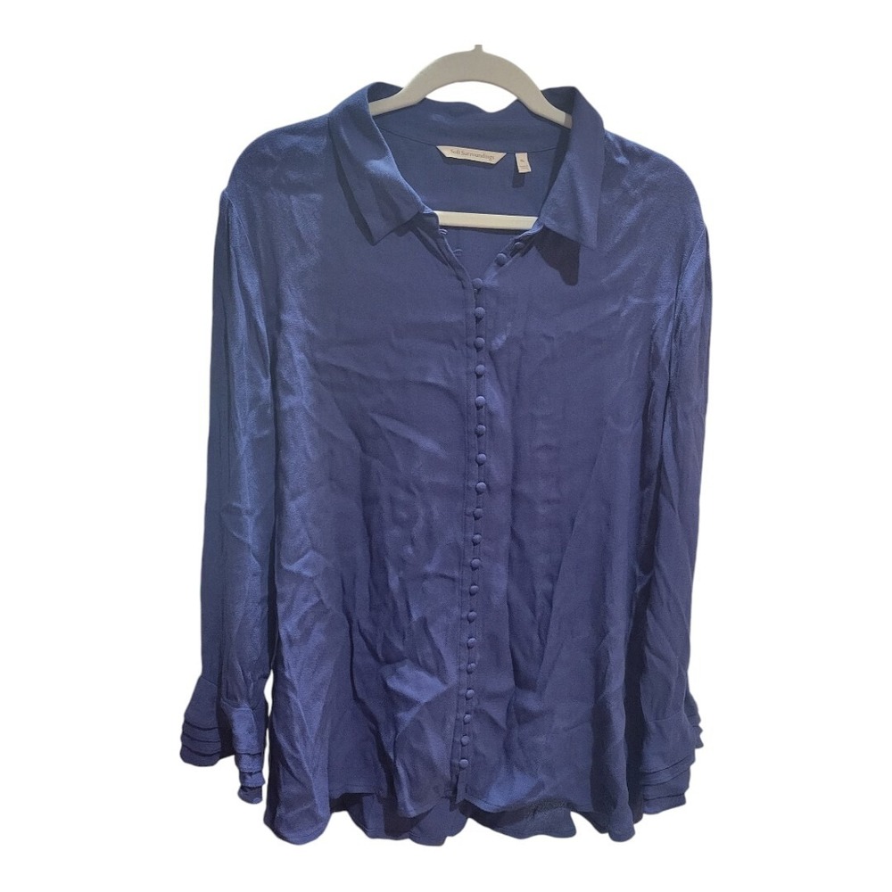 Soft Surroundings Roxanna Shirt Women's L Button Front V-Neck Iris Size XL